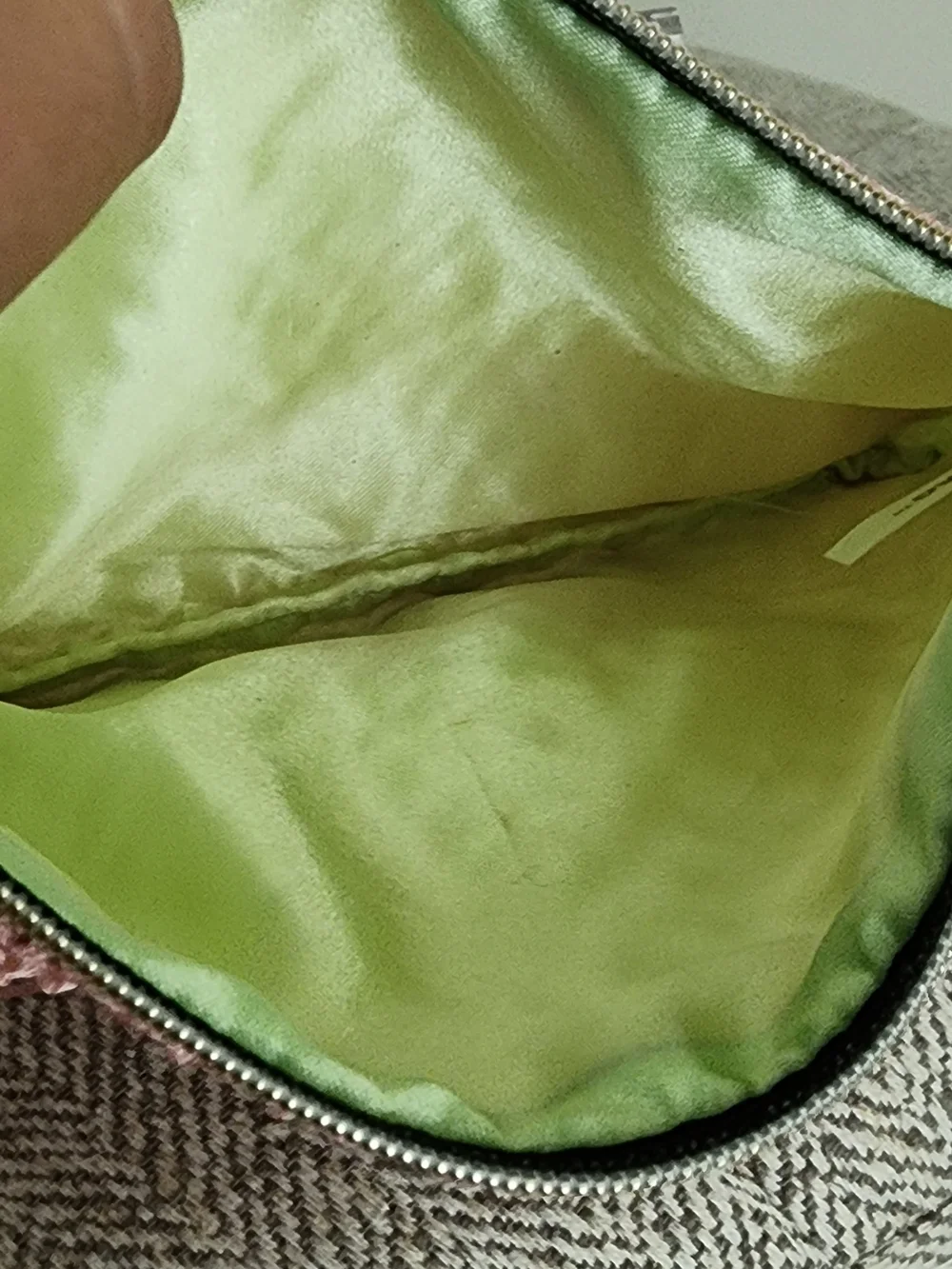 IPSY Pink Textured Satin Cosmetic Pouch With Lime Green Lining